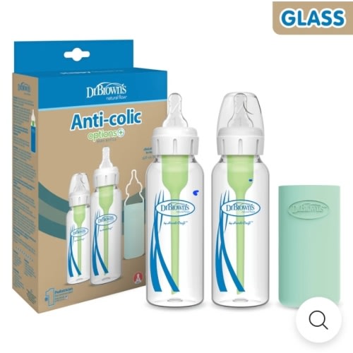 Dr. Brown’s Natural Flow® Anti-Colic Options+™ Narrow Glass Baby Bottle with Silicone Sleeve, 2-Pack