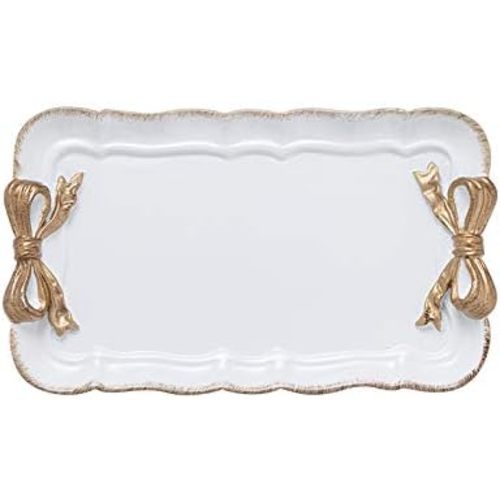 Gisela Adorable Bow-knot Trinket Dish Resin Jewelry Tray Perfect for Holding Small Jewelries, Necklaces, Earrings, Bracelets Decorative Plate (White Rectangle)