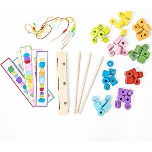Montessori & Me Stringing Beads for Kids 3-5 | Lacing String Toys for Toddlers | Snap Necklace