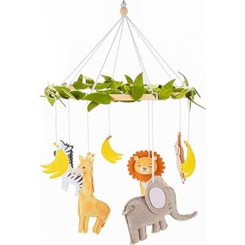 First Landings Jungle Baby Mobile for Crib - Baby Nursery Mobiles - Jungle Nursery Decor Theme - Gender Neutral Baby Stuff - Jungle Animals Nursery Decor Baby Mobile - Jungle Baby Stuff