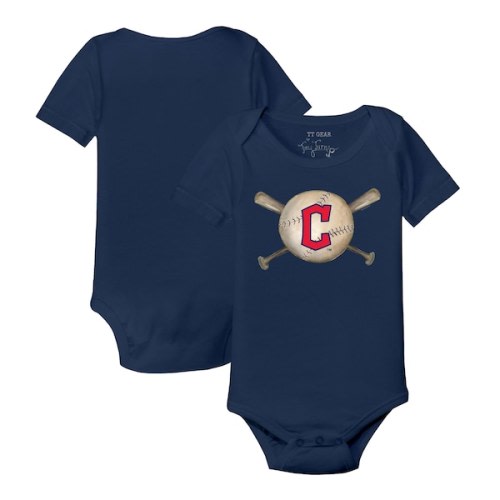 Infant Cleveland Guardians Tiny Turnip Navy Baseball Cross Bats Bodysuit