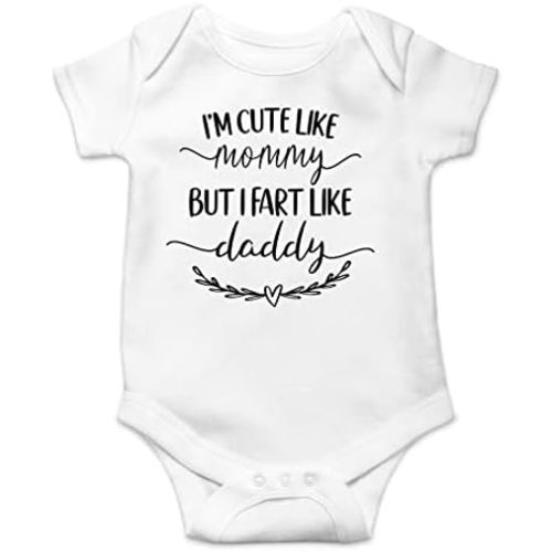 AW Fashions I'm Cute Like Mommy But I Fart Like Daddy Baby Bodysuit Funny Adorable Infant Clothing Outfit