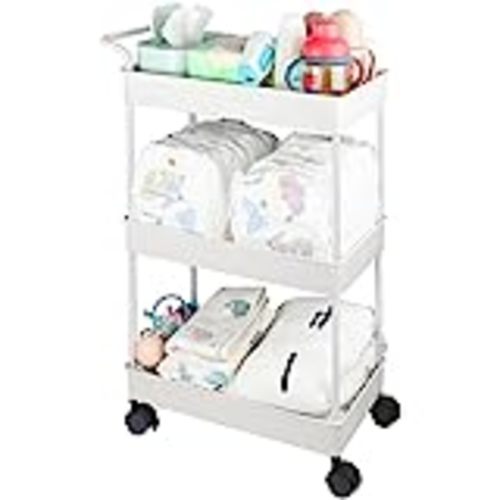 Amazon.com: Volnamal Baby Diaper Caddy Organizer | Chic Metal Utility Diaper Cart | Multifunction Essential Newborn Nursery Organizer | Movable Changing Station | Easy Assembly | White