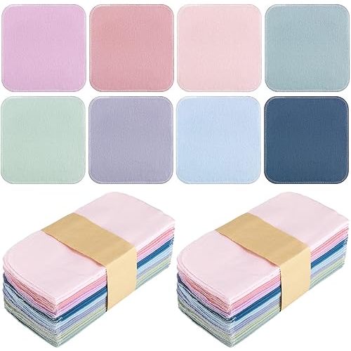 Kinlop 24 Pcs Lunchbox Cloth Napkins Bulk Reusable 2 Ply Flannel Wipes Washable Soft Cotton Sturdy Absorbent Cloth Placemats for Dining Home Party 8" x 8"(Colorful)