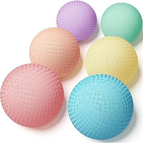 VioraWhite 6 Pcs Macaron Playground Balls 8. 5 Inch Pastel Color Rubber Bouncy Balls for Kids Inflatable Colored Dodgeball Kickball Handball for School Backyard Beach Indoor Outdoor Games (Solid)