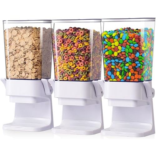 Cereal Dispenser Countertop, 5.5 Qt Cereal Containers Storage, Organization and Storage Containers for Kitchen, Snack Dispenser for Rice, Grains, Dry Food, Oatmeal, Pet food, White, 3Pc