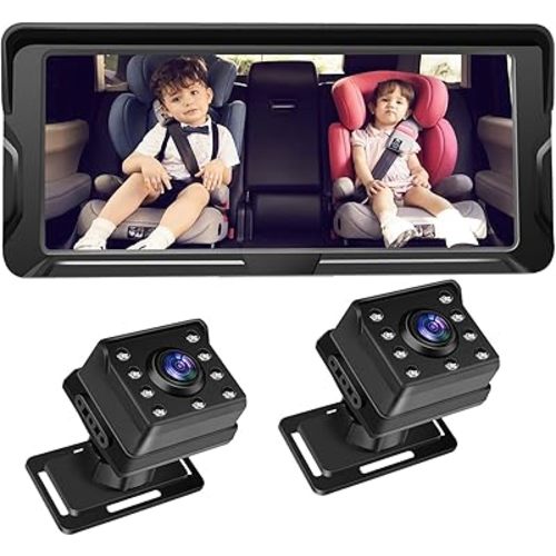 Baby Car Camera for 2 Kids - Wireless Backseat Camera for Car with 7" IPS Display, 1080P HD, 150° Wide Angle & 360° Rotation, Night Vision Easy Install, Rear-Facing Baby Car Mirror