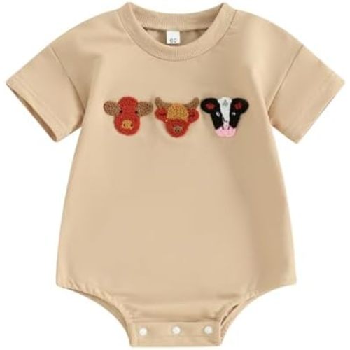 Kayotuas Baby Boys Girls Farm Animal Outfit Summer Clothes Cow and Chicken T Shirt Romper Newborn Country Western Onesie Tops