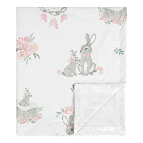 Sweet Jojo Designs Girl Baby Security Blanket Bunny Floral Pink Green And Grey