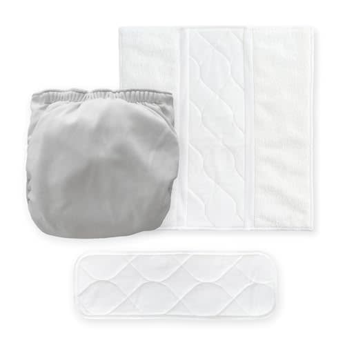 Amazing Baby Hybrid Cloth Diaper Cover/Swim Diaper, Small, Sz 2 (8-15 lbs), Use Boosties Disposable or Reusable Inserts, Gray, SmartNappy Set: Cover + Tri-Fold + Booster Pad