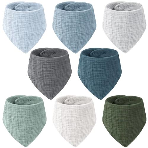 Muslin Baby Bibs for Unisex, 100% Cotton Soft and Absorbent Gender Neutral Set for Feeding and Drooling 8 Packs