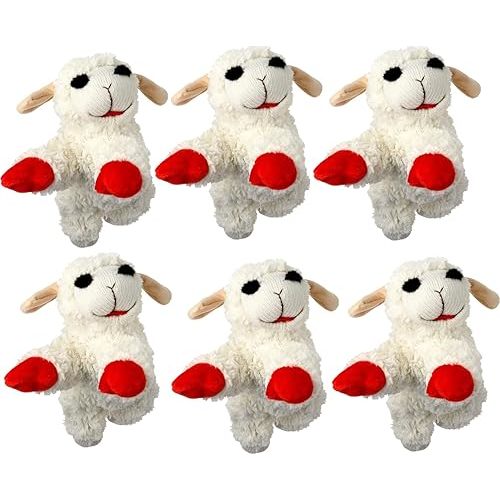 Multipet Lambchop Plush Dog Toy 6" with Squeaker, Pack of 6