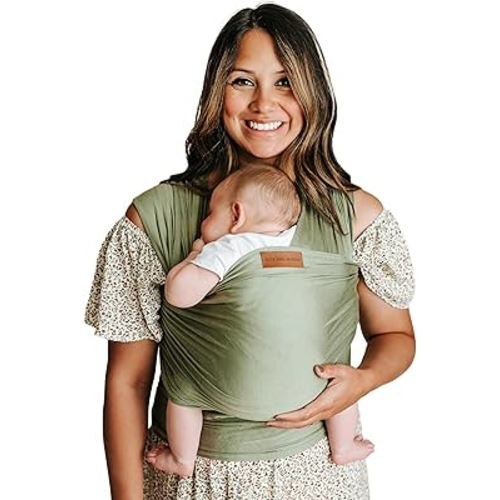 Ezra Baby Wrap - Lightweight Baby Carrier - Olive Green - Best Baby Wrap for Newborns 0-18 Months - 100% Tencel Modal, Comfortable, Simple, and Hands-Free Babywearing Wraps