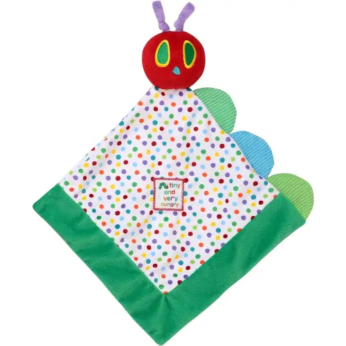 The Very Hungry Caterpillar Snuggle Blanket with Rattle and Crinkle, Green with Colorful Dot, 13 inch