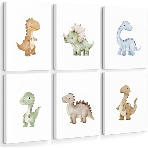 Dinosaur Nursery Wall Art Kids Canvas Poster Boys Room Wall Decor Watercolor Dino Wall Art Toddler Baby Pictures Dinosaur Prints Nursery Artwork for Boys Room Bedroom 8x10 Inch Unframed Set of 6