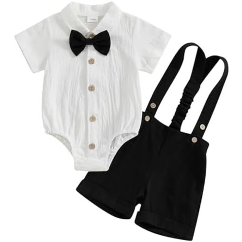 Infant Baby Boy Summer Outfit Gentleman Short Sleeve Romper Dress Shirt Suspender Shorts 2Pcs Suit Clothes Set