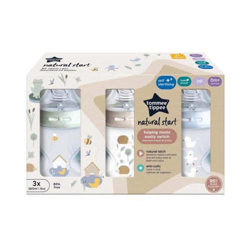 Tommee Tippee Natural Start 260ml PP Bottles Boy 3 Pack