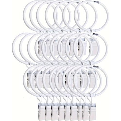 35 Pcs Openable Curtain Clips with Rings White 1.5Inch Strong Metal Decorative Curtain Clip, Rustproof Drapery Open Clip Rings Curtain Rod Clips Hangers for Bathroom, Living and Guest Room