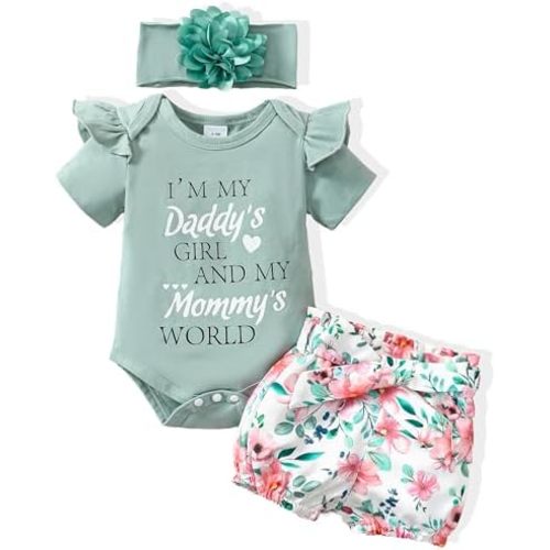 Renotemy Newborn Infant Baby Girl Clothes Summer Outfits Infant Romper Pants Cute Toddler Girl Clothes Gift Set