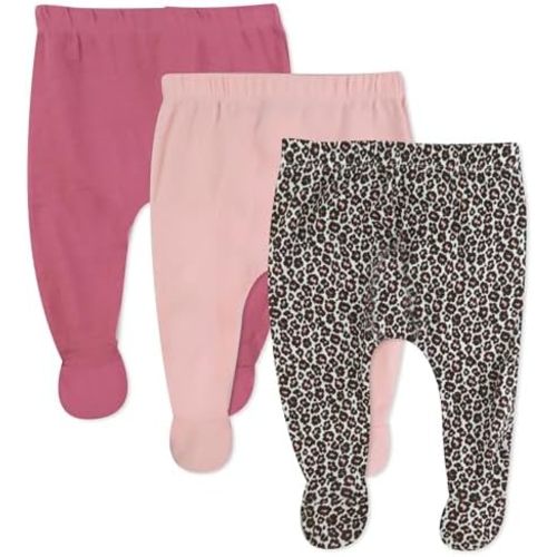 HonestBaby 3-pack Footed Pants Roomy Fit Pull on Bottoms 100% Organic Cotton for Infant Baby Boys, Girls, Unisex