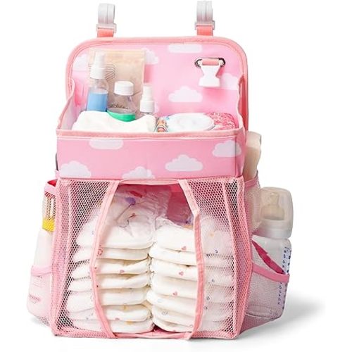 CHILDLIKE BEHAVIOR Diaper Organizer for Changing Table - Hanging Diaper Caddy - Munchkin Diaper Change Organizer - Changing Table Hanging Caddy & Storage - Nursery Diaper Caddy Holder with Shelf