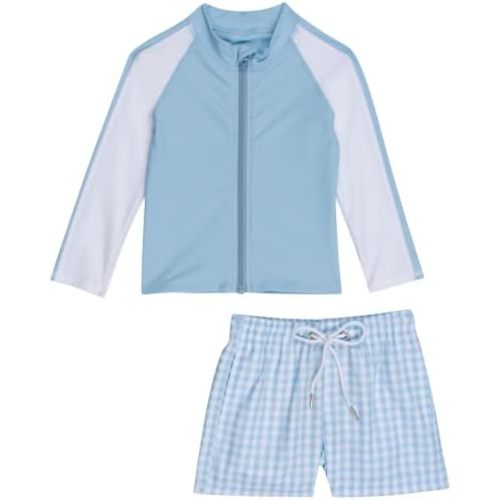 SwimZip Boys' Long Sleeve Rash Guard & Swim Shorts Set - UPF 50+ Sun Protection