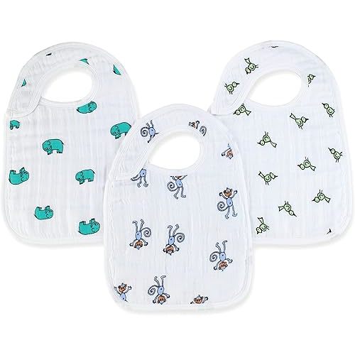 aden + anais 100% Cotton Muslin Snap Bib – Super Absorbent, Soft 3-Layer Baby Bib for Boys & Girls with Adjustable Snap-Closure for Teething, Eating, Drooling, 3-Pack, Jungle Jam