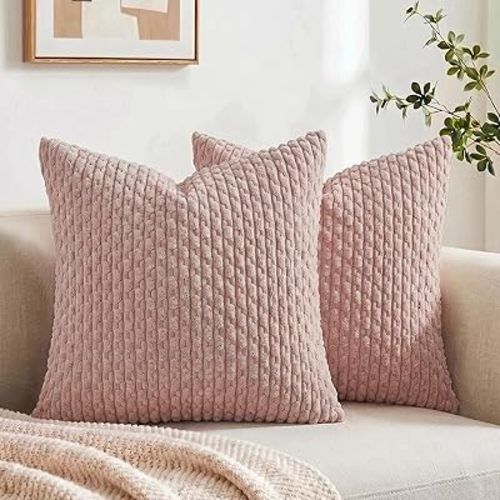 Fancy Homi 2 Packs Blush Pink Decorative Throw Pillow Covers 18x18 Inch for Couch Bed Sofa, Modern Farmhouse Boho Home Decor, Soft Cute Plush Corduroy Cushion Case 45x45 cm