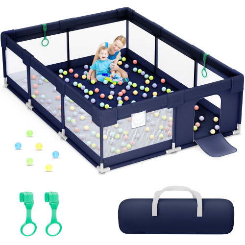 babyeap Baby Playpen,71*50 Inch Extra Large Baby Playards for Babies and Toddlers,Fence Baby Play Yards for Indoor & Outdoor with Breathable Mesh,Navy Blue