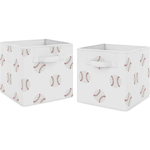 Sweet Jojo Designs Red and White Sports Organizer Storage Bins for Baseball Patch Collection - Set of 2