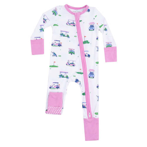 2-Way Zip Romper, Vintage Golf Carts Pink