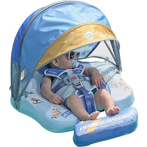 Baby Floats for Pool with Canopy Removable Sun Protection Canopy Mambobaby Float Non Inflatable Upgrade Add Tail Avoid Flip Waterproof Skin-Friendly Infant Swim Float 3-24 Months