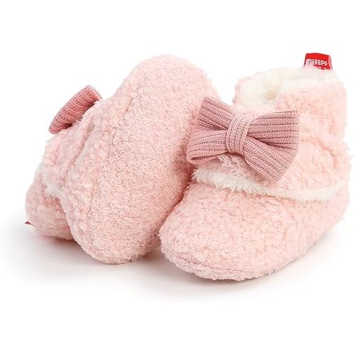 E-FAK Newborn Baby Cozy Fleece Booties with Grippers Winter Slippers Socks Soft Sole Stay On Infant First Walker Crib Shoes