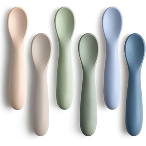 6 Pack Baby Spoons, First Stage Spoons, Shorter Length for Self Feeding, 6+ Months, Baby Training Spoons Infant Spoons, Food Grade Silicone, Dishwasher Safe & Boil-proof