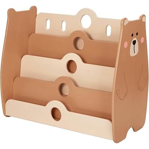 Montessori Bookshelf for Kids, Pine Wood Baby Bookshelf, Bear Toddler Book Shelf for Nursery, Playroom, Classroom