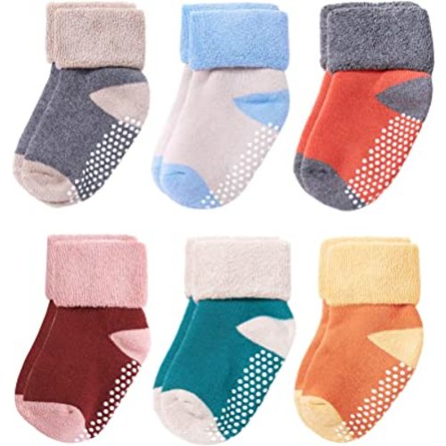 Baby Toddler Kids Ankle Crew Socks with Grips Unisex Warm Thick Cotton Winter Socks 0-10T 6/8 Pack