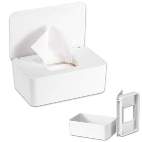 Wet Wipes Storage Box, Baby Wipes Dispenser Holder, Reusable Bathroom Wipe Container Dustproof Tissue Box Case with Lid for Home Office, White