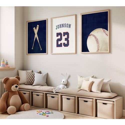 Baseball Nursery Wall Art Prints Baby Boy Nursery wall art Personalized Name Jersey Number Decor Artwork Set of 3 UNFRAMED Prints or Canvas