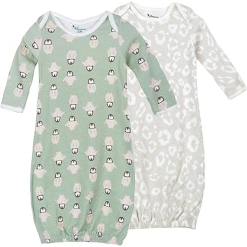 Baby Sleep Gowns 0-6M, 2 Pack Cotton Newborn Gowns, Penguin Green