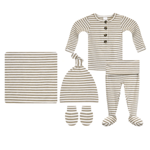 Indy Ribbed Newborn Bundle (Top, Bottom, Hat, Mittens, Swaddle)