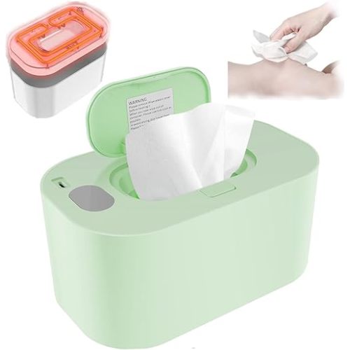 Portable Baby Wipe Warmer,Wipe Warmer and Baby Wet Wipes Dispenser to Even Heating, Wipe Heater with Temperature Display, Diaper Wipe Warmers for Home Car Travel Newborn Baby (Green)