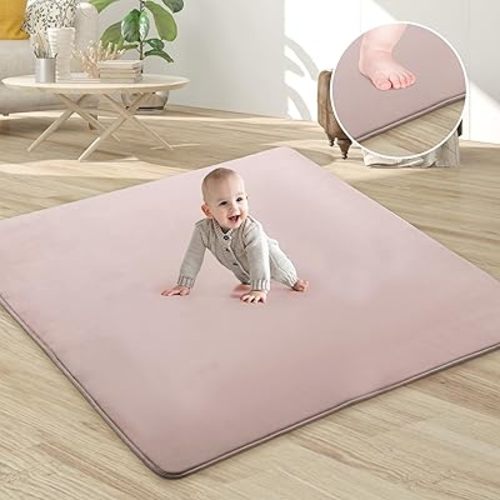 MABOZOO Baby Play Mat, 71x59 Inch Memory Foam Play Mat Velvet Baby Playmat Playpen Mat for Babies, Toddlers, Infants, Crawling Mat Baby Floor Mat with Non-Slip Bottom for Indoor, Outdoor (Pink)