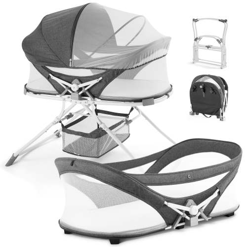 Besrey 4 in 1 Baby Bassinet,Portable Bassinet Bedside Sleeper,Lightweight Travel Baby Bed with Storage Bag,Foldable Bedside Crib Cradle for Newborn,Gray