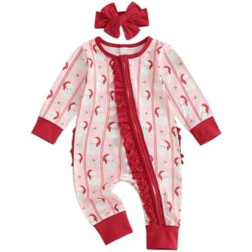 Userdefined Baby Girl Christmas Outfit Romper Onesie Santa Claus Striped Jumpsuit Baby Fall Winter Clothes
