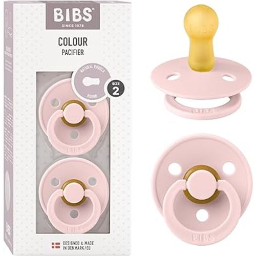 BIBS Pacifiers Colour Collection | Natural Rubber Baby Pacifier | Set of 2 BPA-Free Soothers | Made in Denmark | 6+ Months (Pack of 2) | Blossom
