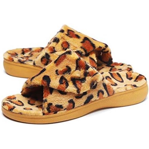 SOLLBEAM Women's Plantar Fasciitis Fuzzy House Orthopedic Adjustable Slippers With Arch Support Orthotic Heel Cup Sandals For Ladies