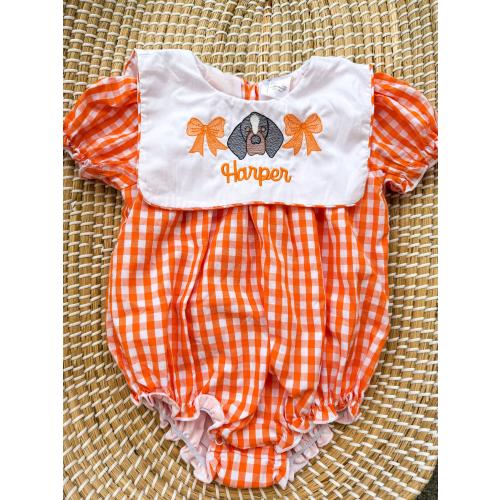 Baby/Toddler Girls GameDay Romper - Custom Vols Baby Romper - Checkered Orange & White Baby Girl Outfit - Name Embroidered UT Vols Outfit