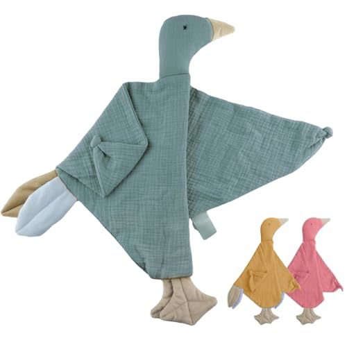 Security Blanket Loveys for Babies Boy Girl, Muslin Baby Lovey Security Blanket,Soft Breathable Organic Cotton Lovies,Unisex Newborn Toddler Goose Lovey Gifts (Pea Green)