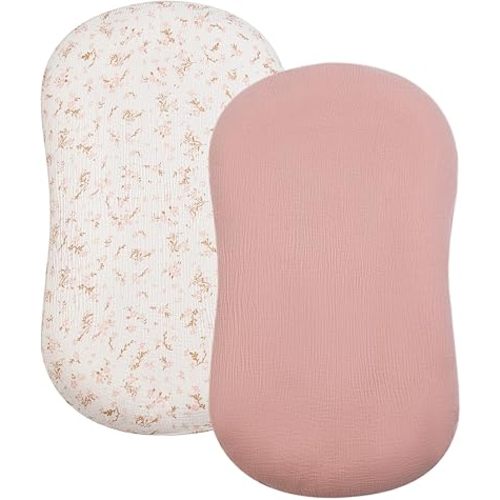 Baby Lounger Cover, Muslin Baby Nest Covers 2 Pack, Cotton Newborn Lounger Covers, Infant Loungers Cover, Breathable Adjustable Slipcover for Boys Girls