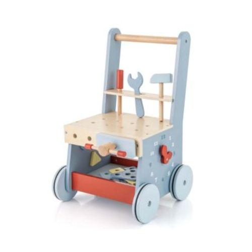 2-in-1 Wooden Baby Push Walker with Multi-Activity Center & Bottom Storage Toys